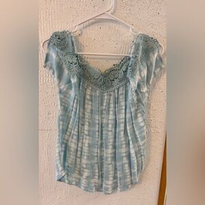 Daytrip Sky Blue Lace Trim Blouse